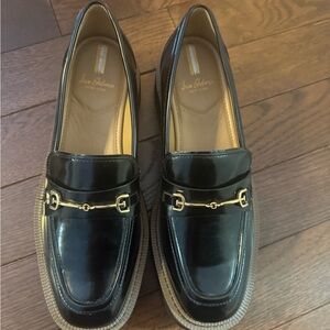 Sam Edelman Black Patent Loafers with Gold Accents